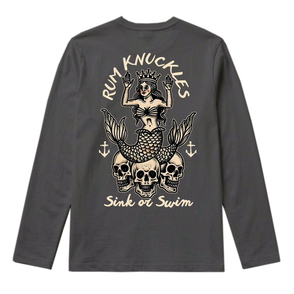 RUM KNUCKLES RK MERMAID Long Sleeve Tee - Charcoal - back