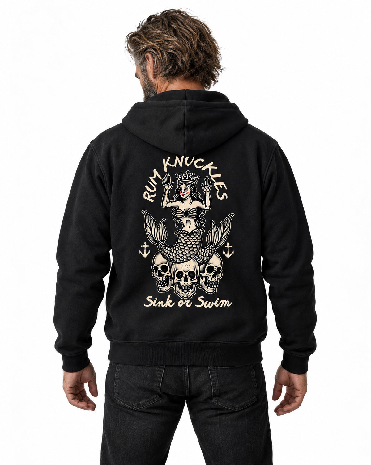 RUM KNUCKLES RK MERMAID Zip Hoodie - Black - model back