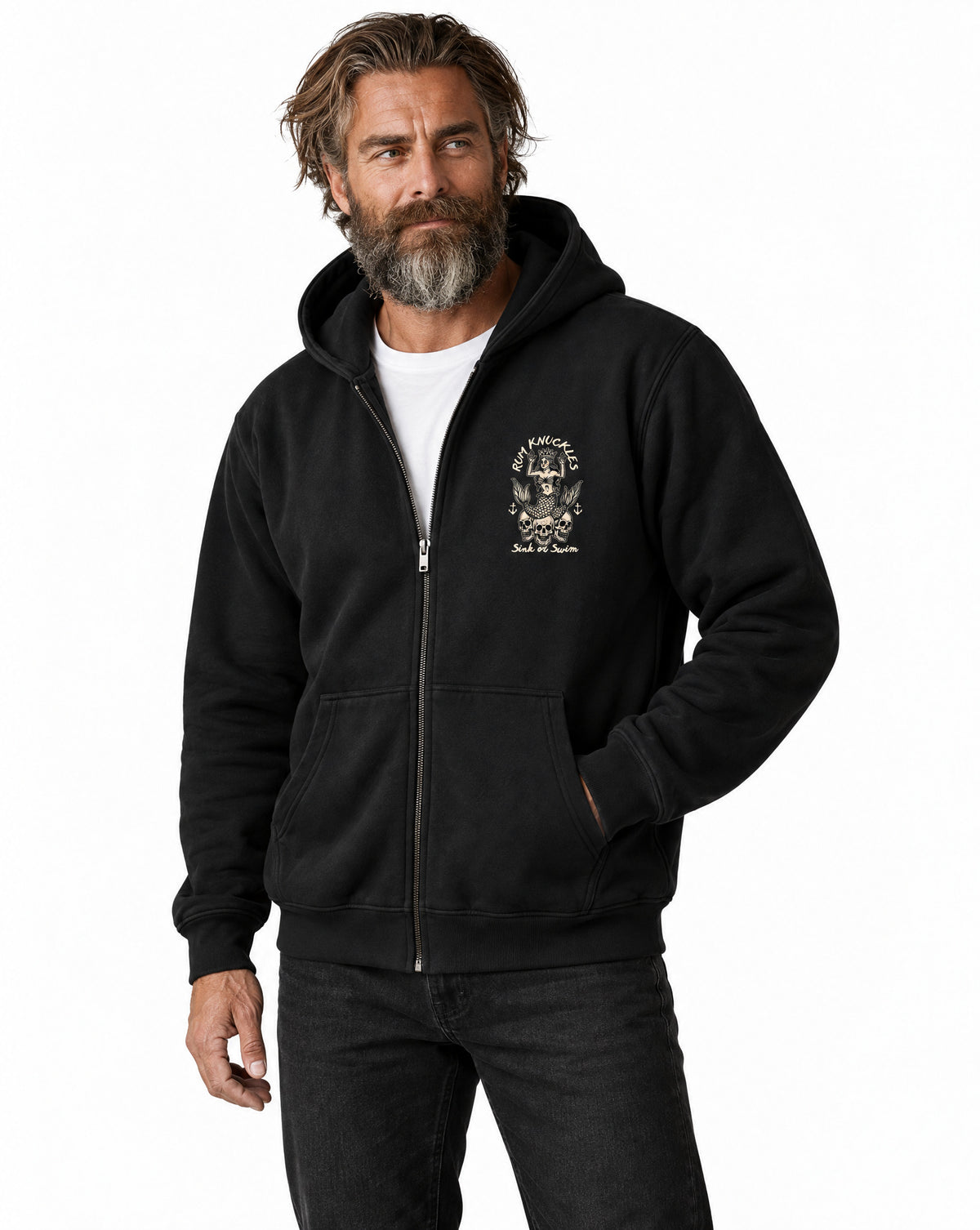 RUM KNUCKLES RK MERMAID Zip Hoodie - Black - model front
