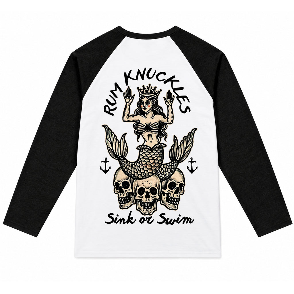 RUM KNUCKLES RK MERMAID Baseball Tee - White/Black - back