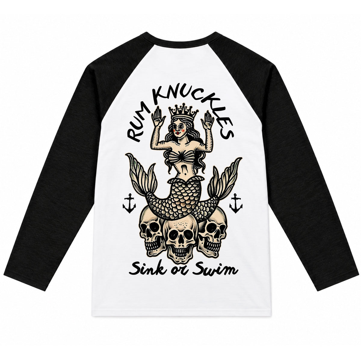RUM KNUCKLES RK MERMAID Baseball Tee - White/Black - back