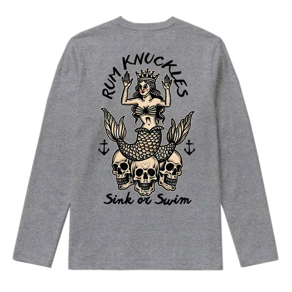 RUM KNUCKLES RK MERMAID Long Sleeve Tee - Heather Grey - back