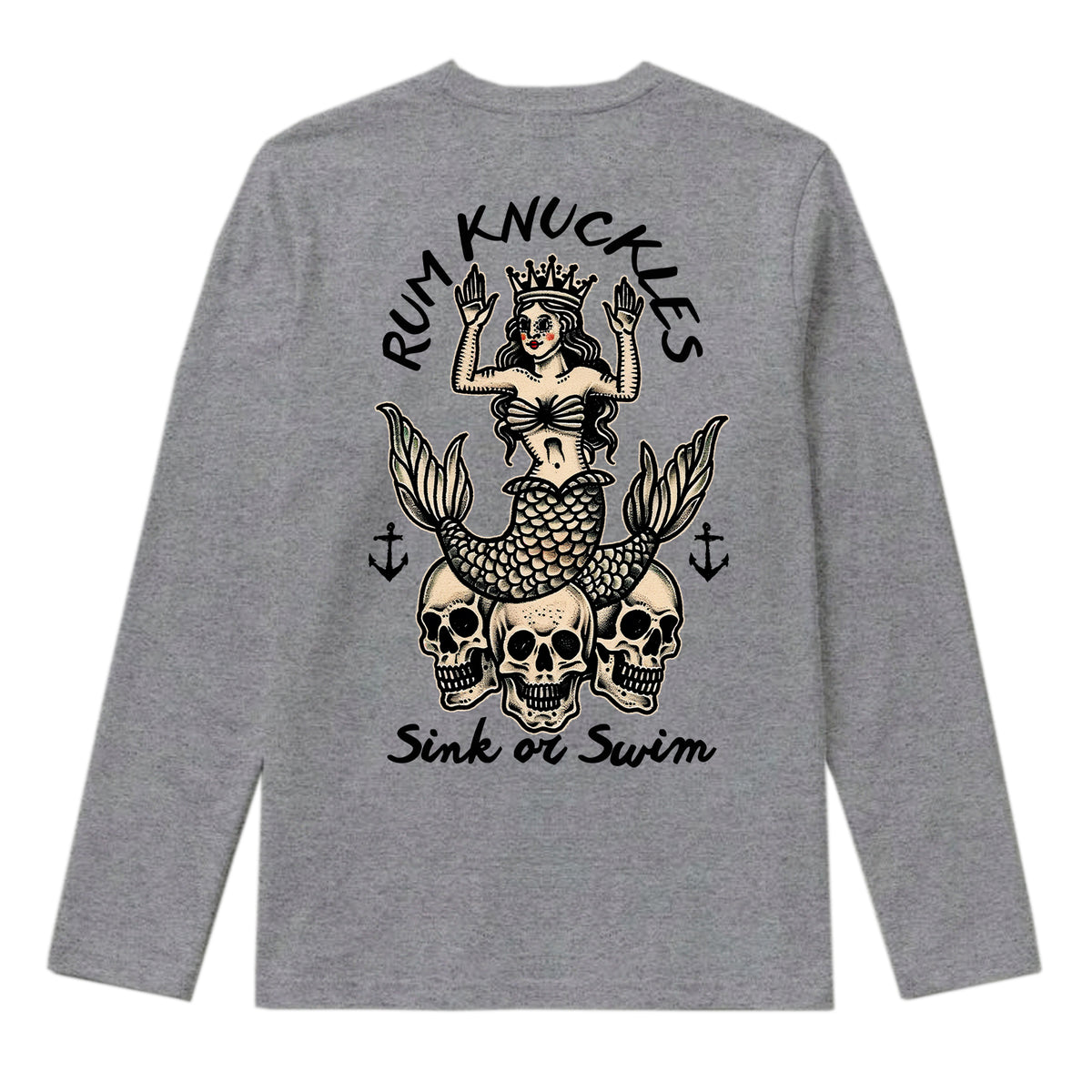 RUM KNUCKLES RK MERMAID Long Sleeve Tee - Heather Grey - back