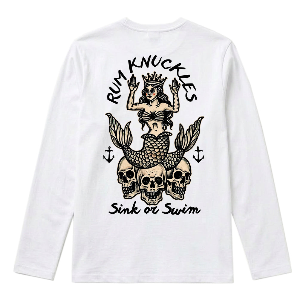 RUM KNUCKLES RK MERMAID Long Sleeve Tee - White - back
