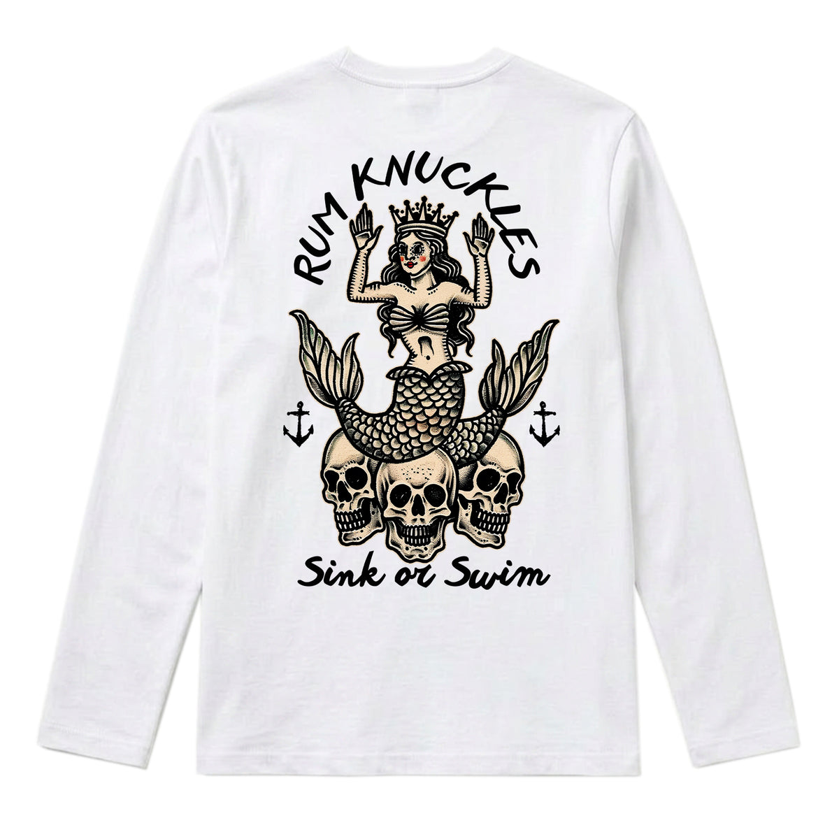 RUM KNUCKLES RK MERMAID Long Sleeve Tee - White - back