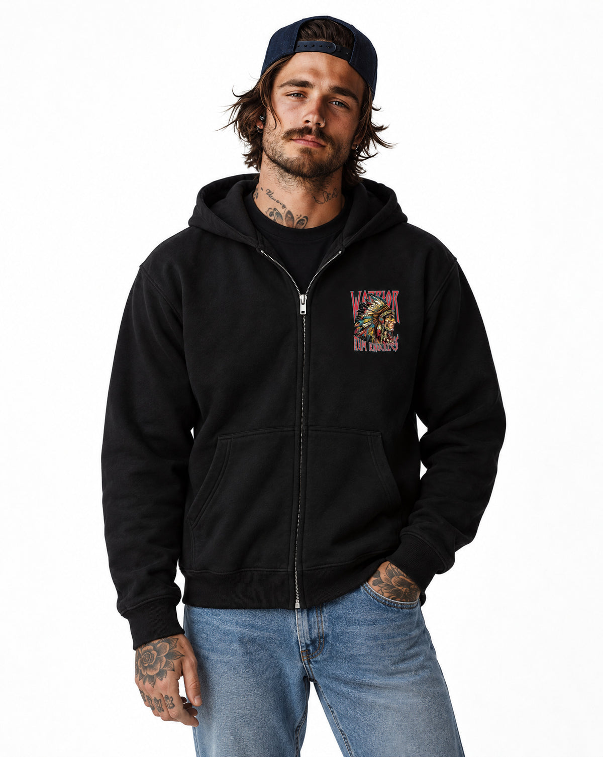 RUM KNUCKLES RK WARRIOR Zip Hoodie - Black - model front