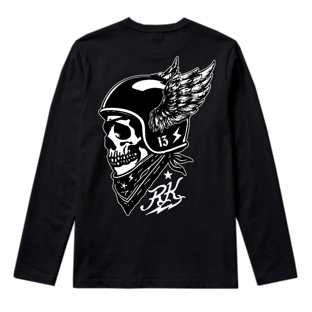 RUM KNUCKLES WINGED BIKER Long Sleeve Tee - Black - back