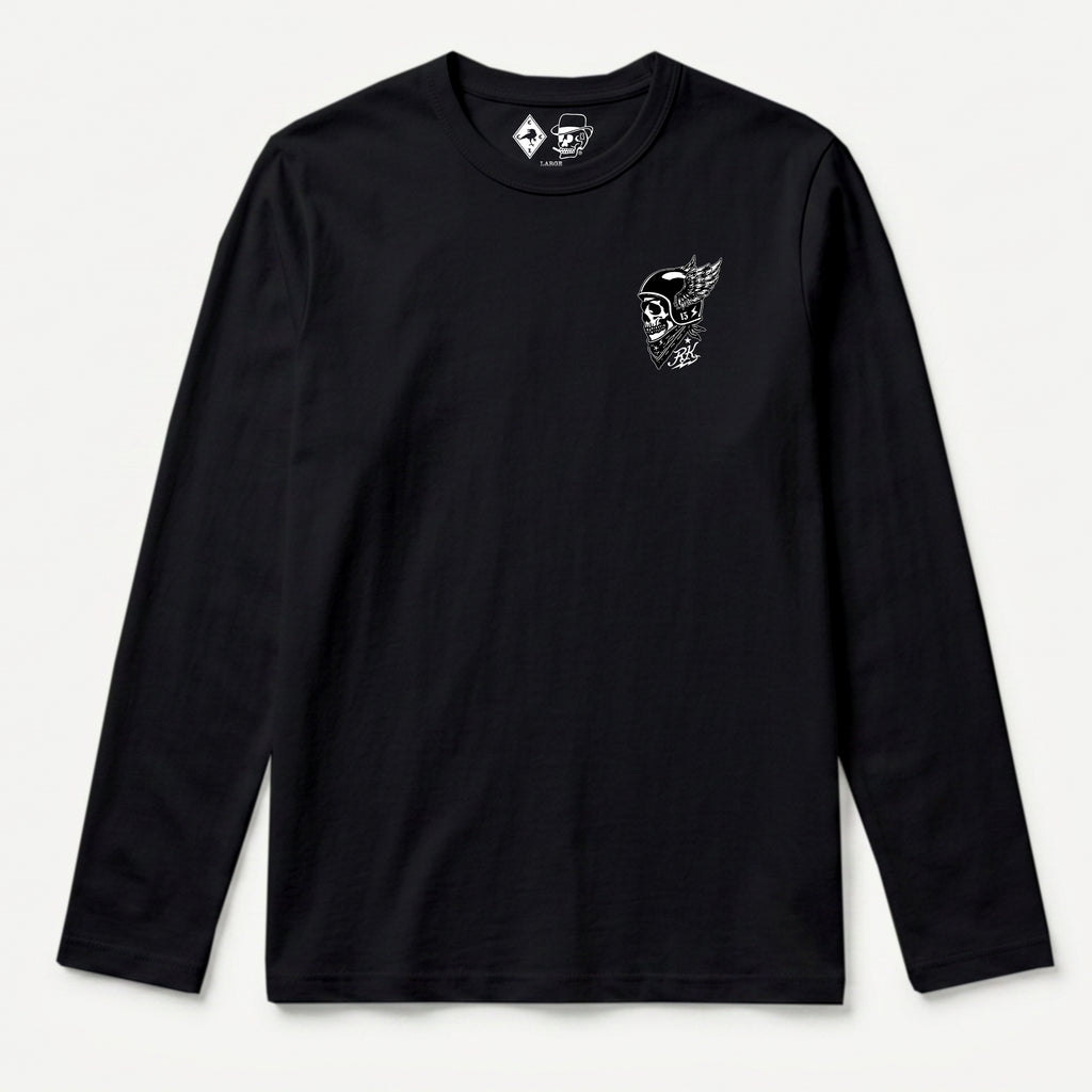 RUM KNUCKLES WINGED BIKER Long Sleeve Tee - Black - front