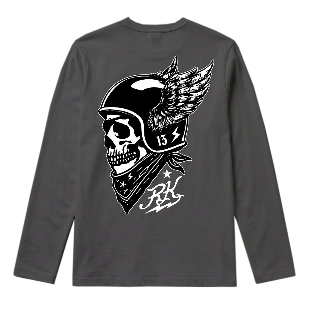 RUM KNUCKLES WINGED BIKER Long Sleeve Tee - Charcoal - back
