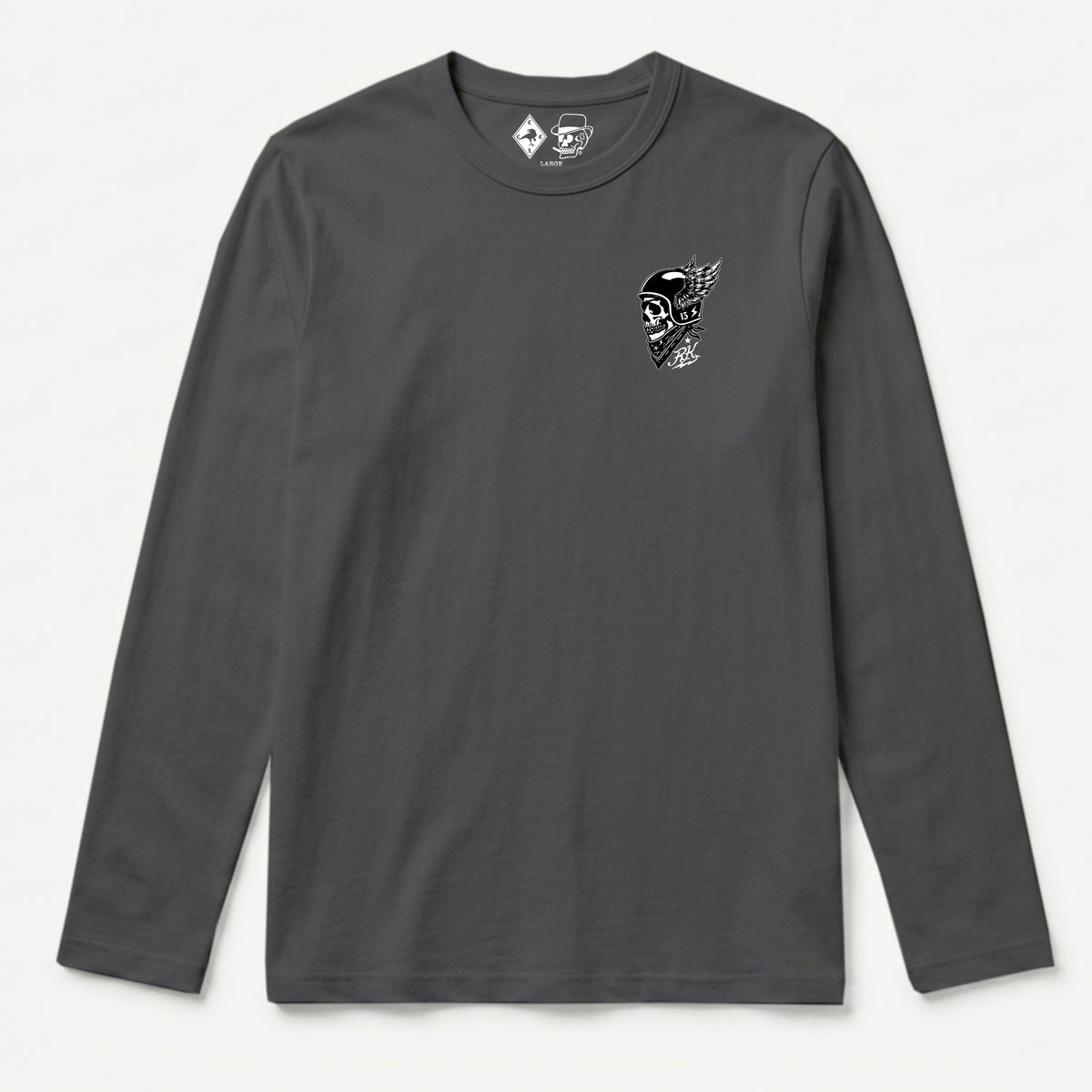 RUM KNUCKLES WINGED BIKER Long Sleeve Tee - Charcoal - front