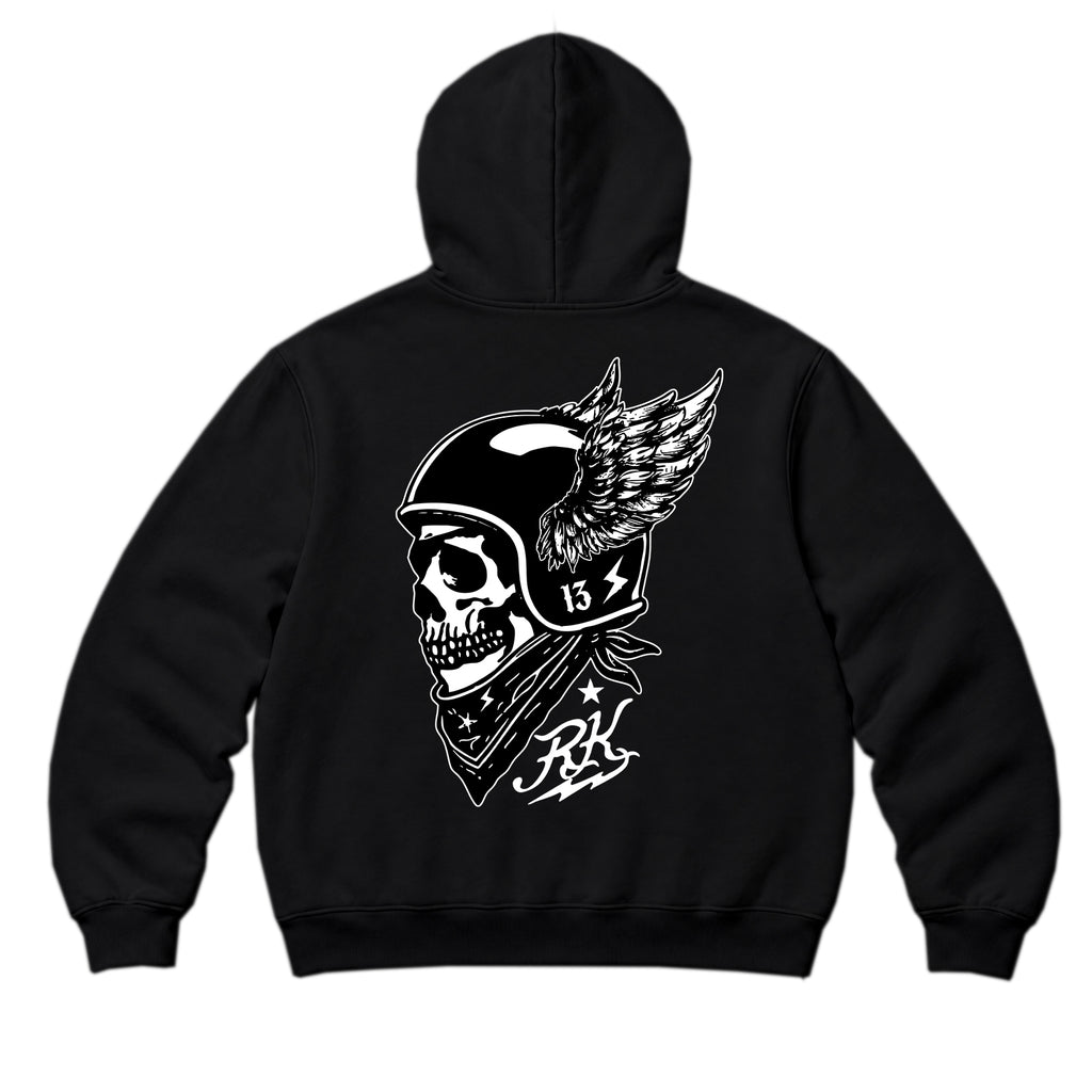 RUM KNUCKLES WINGED BIKER Zip Hoodie - Black - back