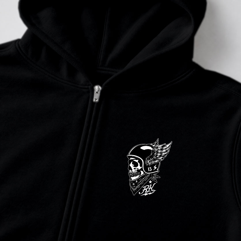 RUM KNUCKLES WINGED BIKER Zip Hoodie - Black - detail