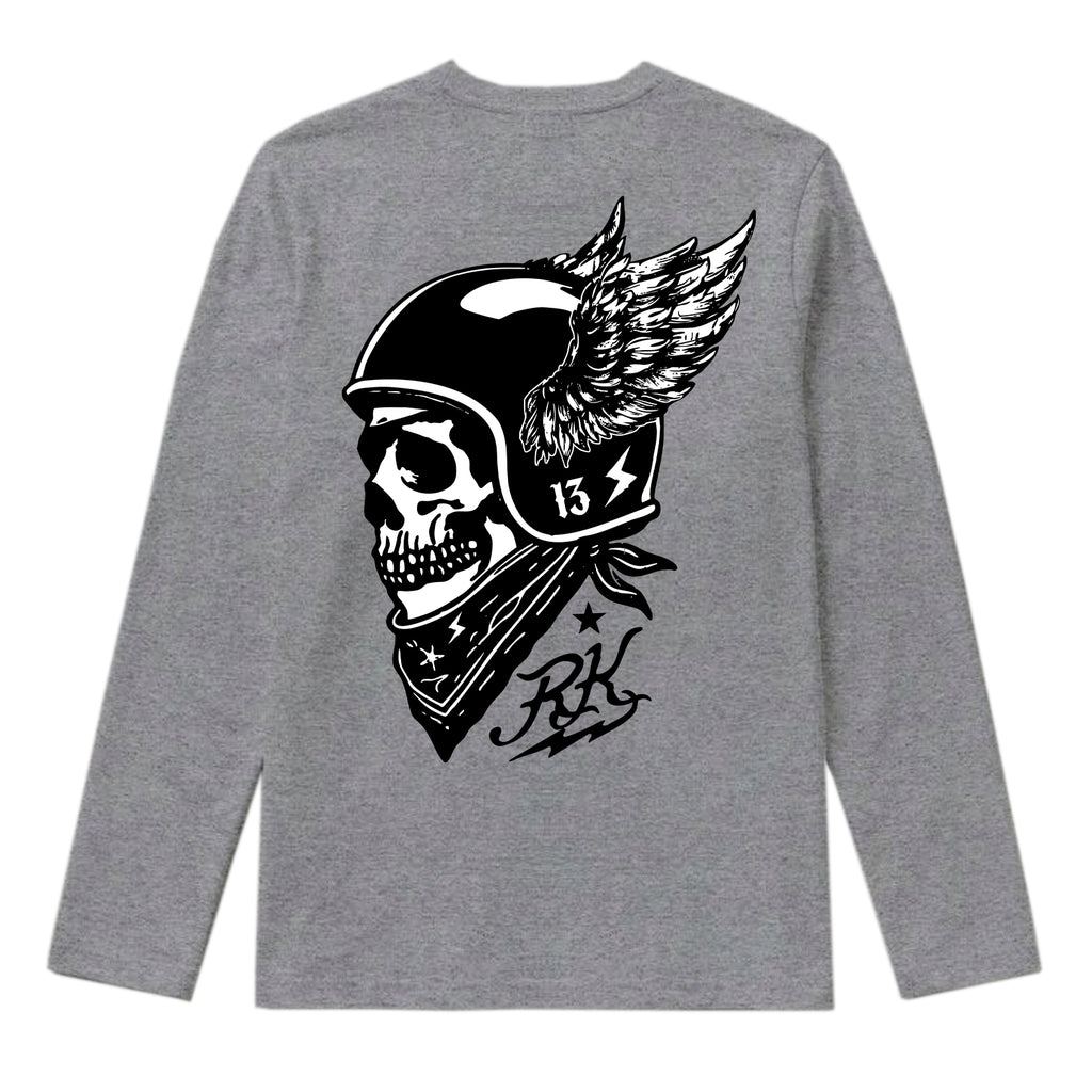 RUM KNUCKLES WINGED BIKER Long Sleeve Tee - Heather Grey - back