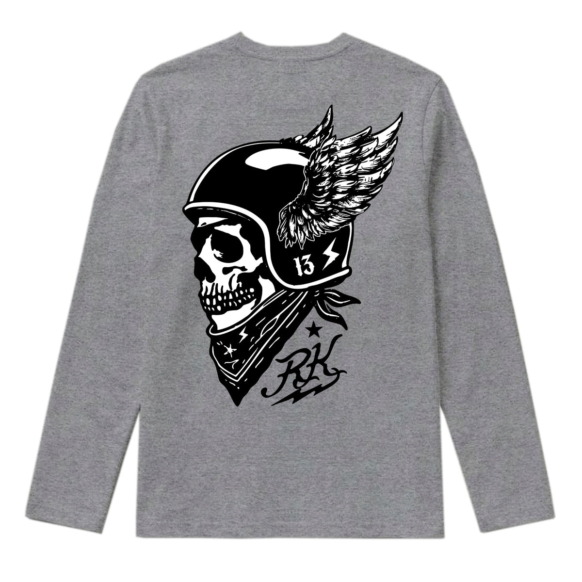 RUM KNUCKLES WINGED BIKER Long Sleeve Tee - Heather Grey - back