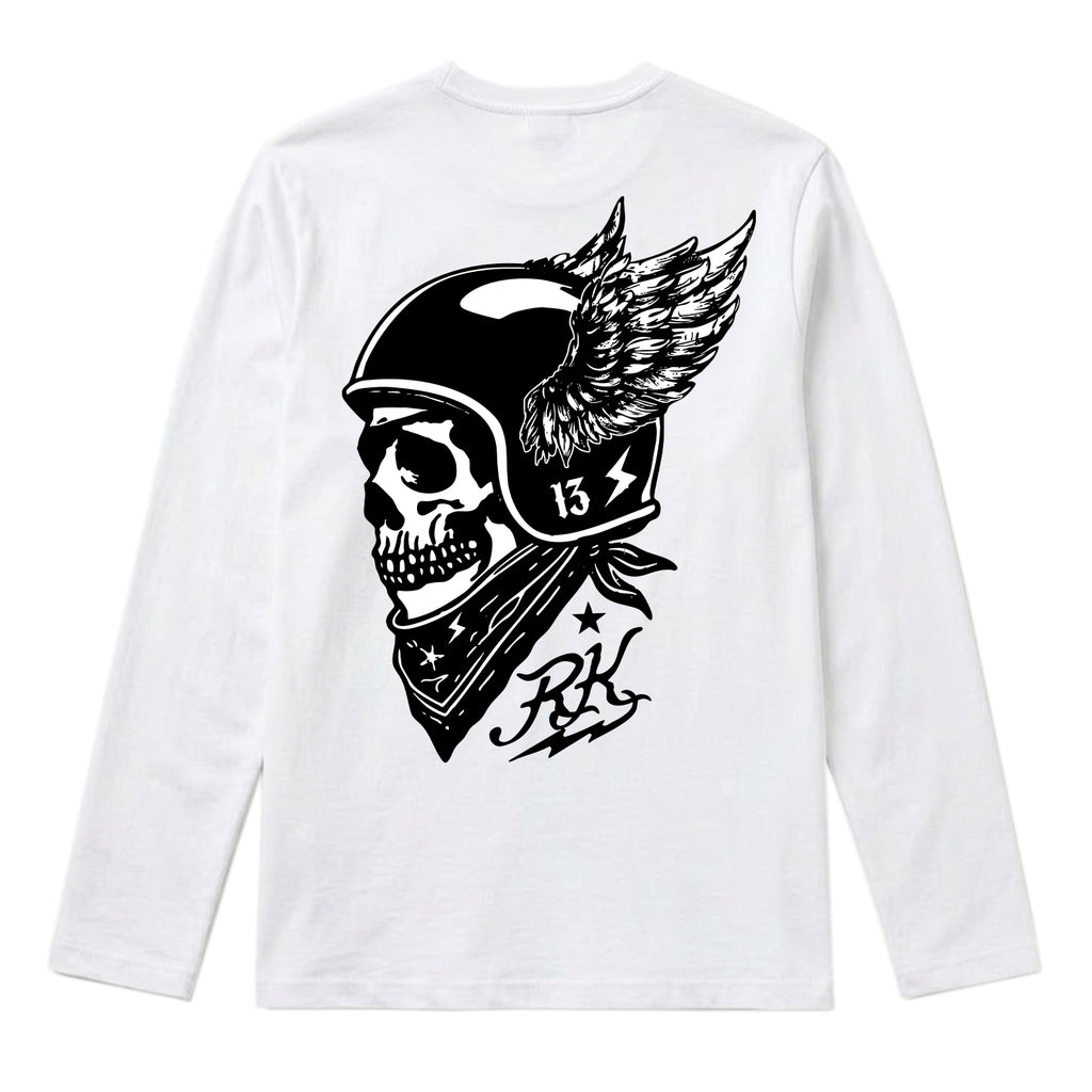 RUM KNUCKLES WINGED BIKER Long Sleeve Tee - White - back