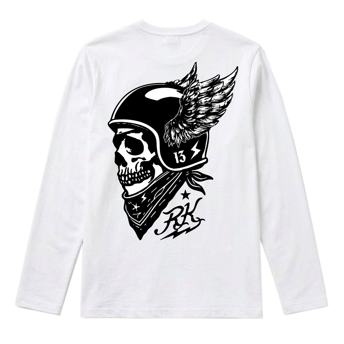 RUM KNUCKLES WINGED BIKER Long Sleeve Tee - White - back