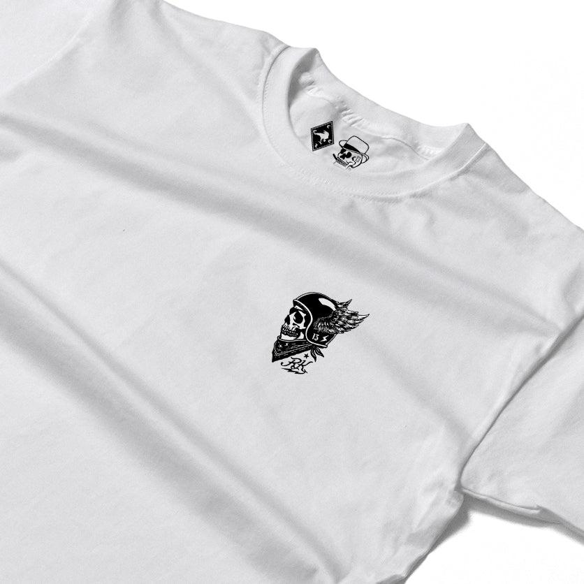RUM KNUCKLES WINGED BIKER Long Sleeve Tee - White - detail