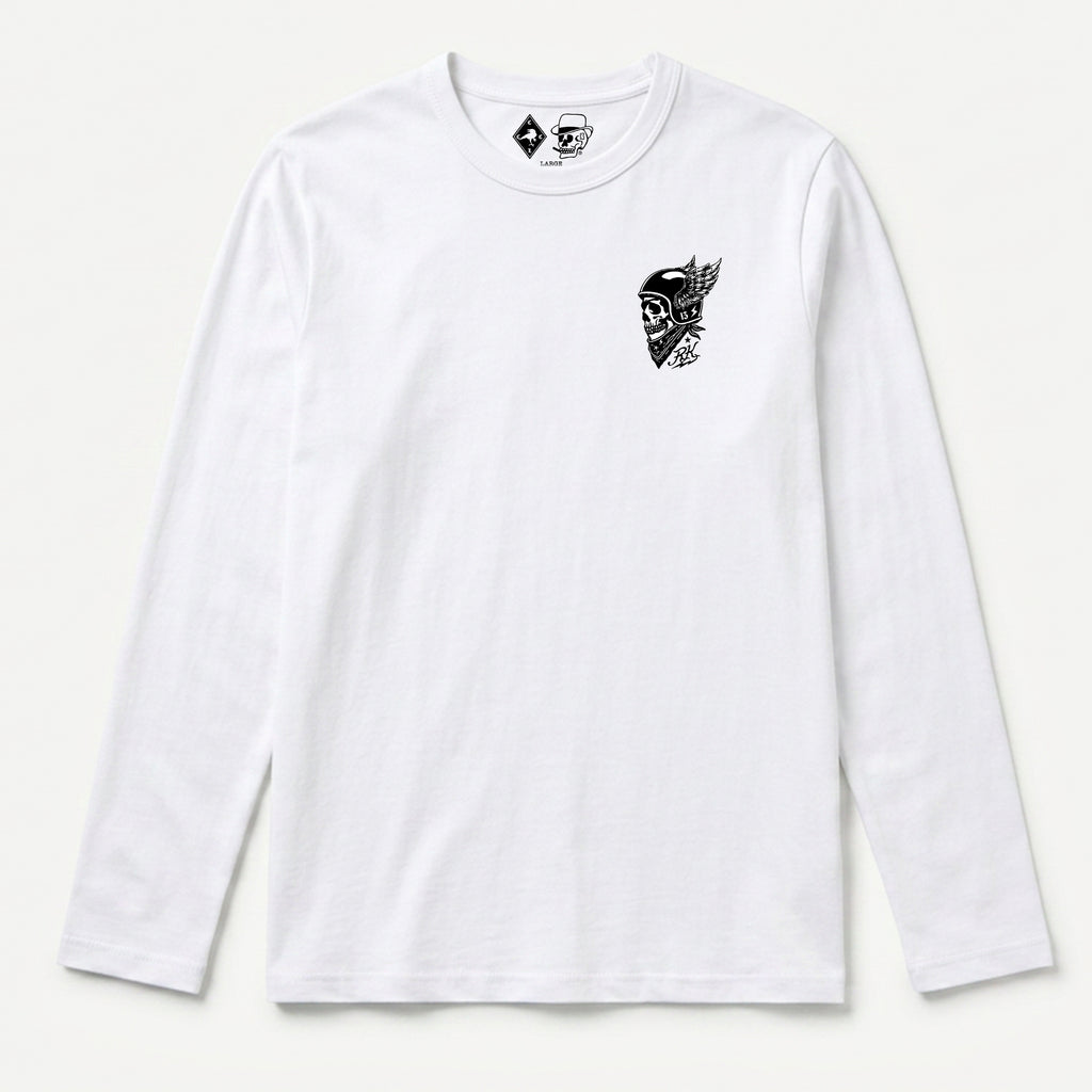 RUM KNUCKLES WINGED BIKER Long Sleeve Tee - White - front