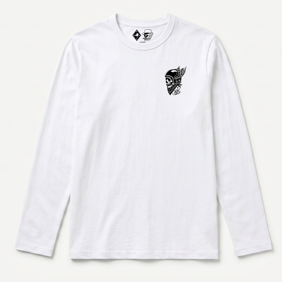 RUM KNUCKLES WINGED BIKER Long Sleeve Tee - White - front