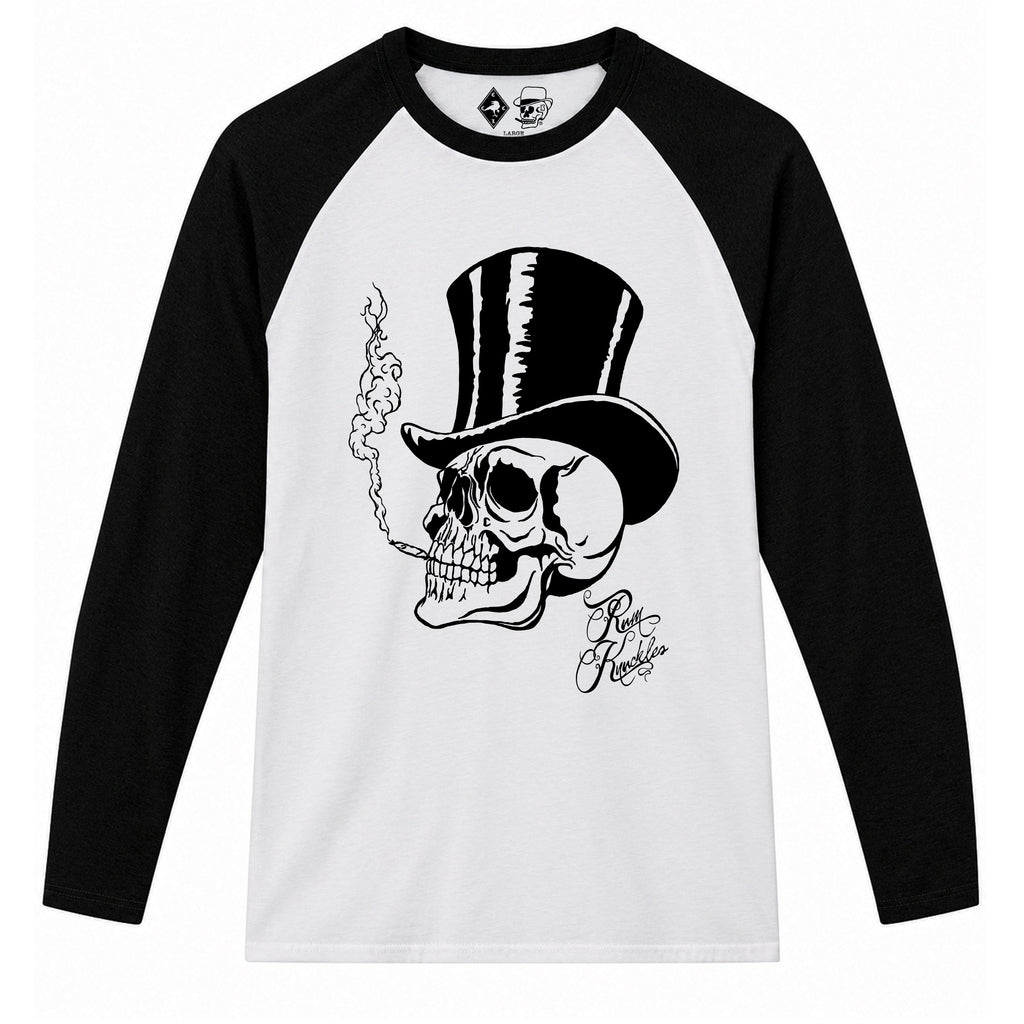 RUM KNUCKLES TOPHAT Baseball Tee - White/Black - front