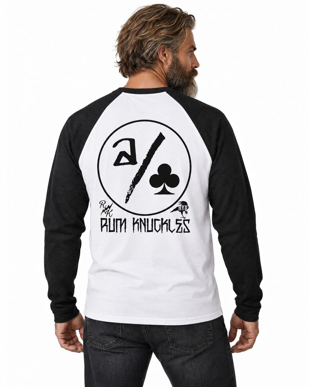 RUM KNUCKLES ACE CLUB Baseball Tee - White/Black - model back