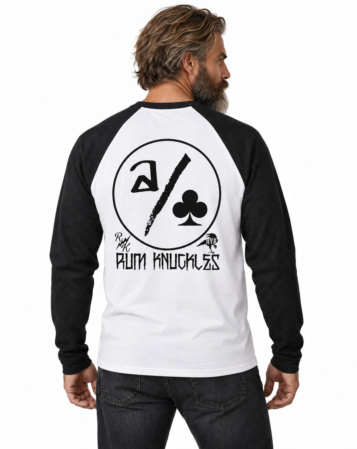RUM KNUCKLES ACE CLUB Baseball Tee - White/Black - model back