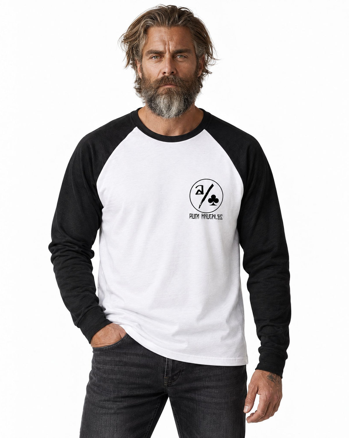 RUM KNUCKLES ACE CLUB Baseball Tee - White/Black - model front
