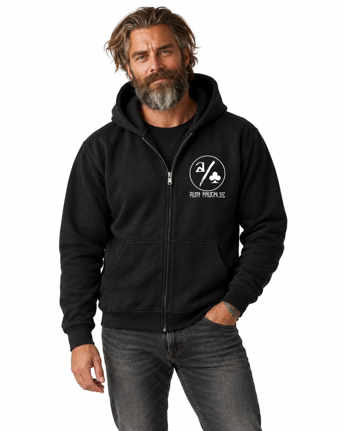 RUM KNUCKLES ACE CLUB Zip Hoodie - Black - model front