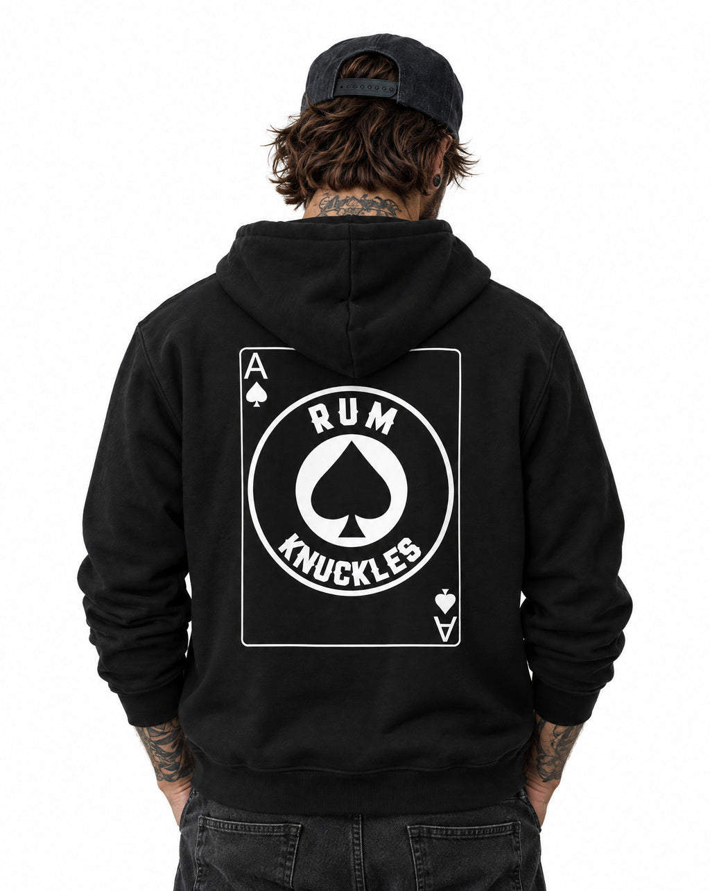 RUM KNUCKLES ACE OF SPADES Zip Hoodie - Black - model back