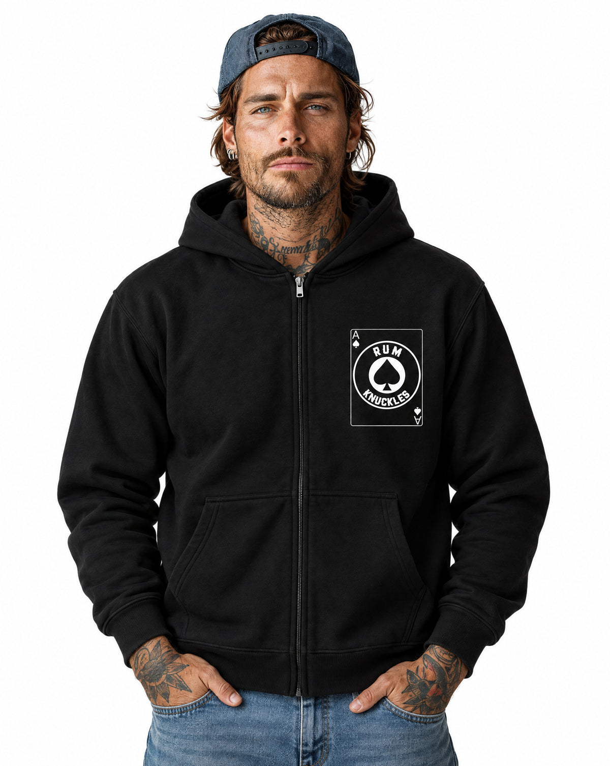RUM KNUCKLES ACE OF SPADES Zip Hoodie - Black - model front
