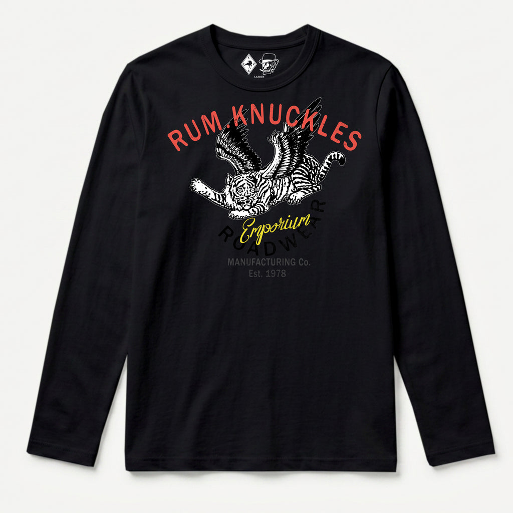 RUM KNUCKLES FLYING TIGER Long Sleeve Tee - Black - front