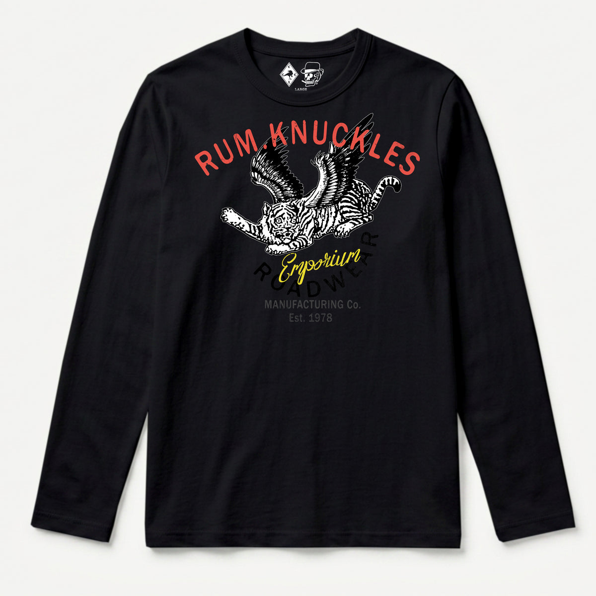 RUM KNUCKLES FLYING TIGER Long Sleeve Tee - Black - front