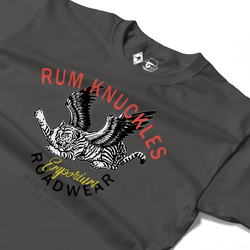 RUM KNUCKLES FLYING TIGER Long Sleeve Tee - Charcoal - detail