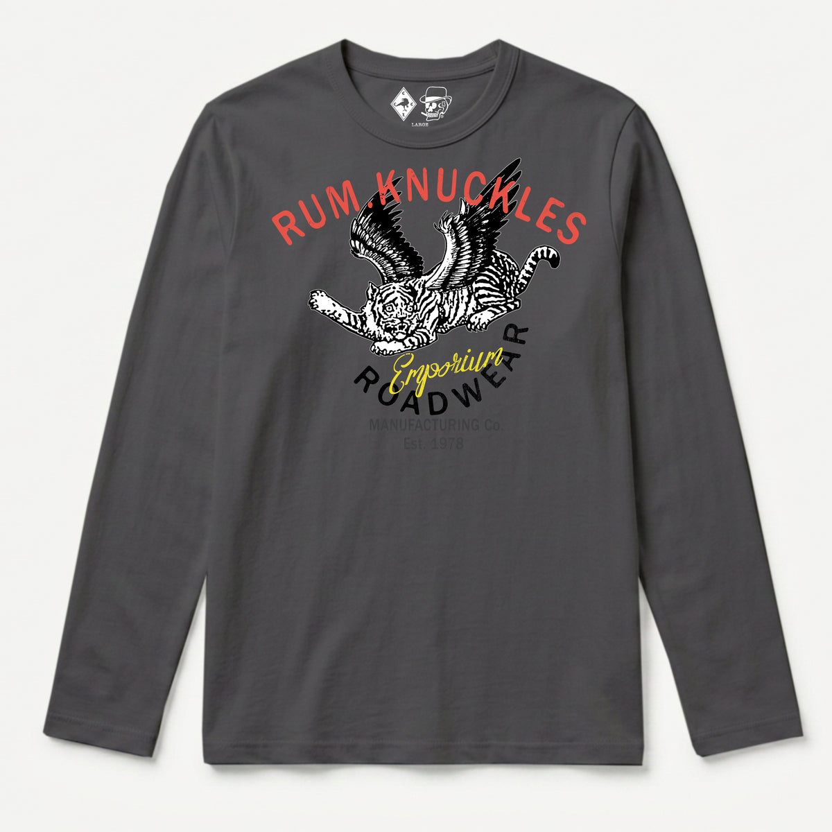 RUM KNUCKLES FLYING TIGER Long Sleeve Tee - Charcoal - front