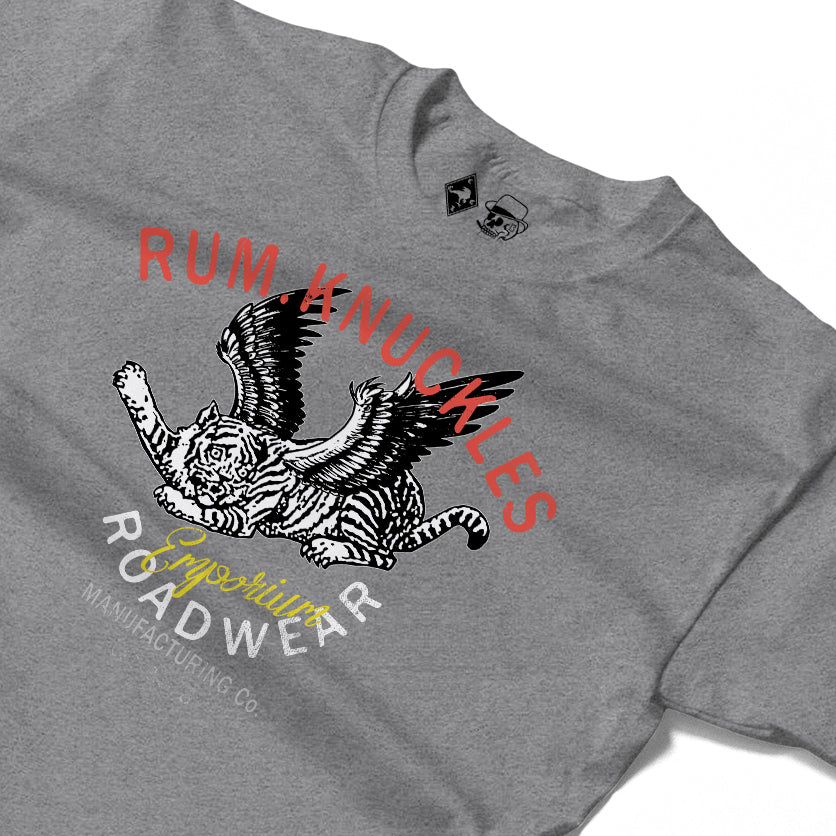RUM KNUCKLES FLYING TIGER Long Sleeve Tee - Heather Grey - detail