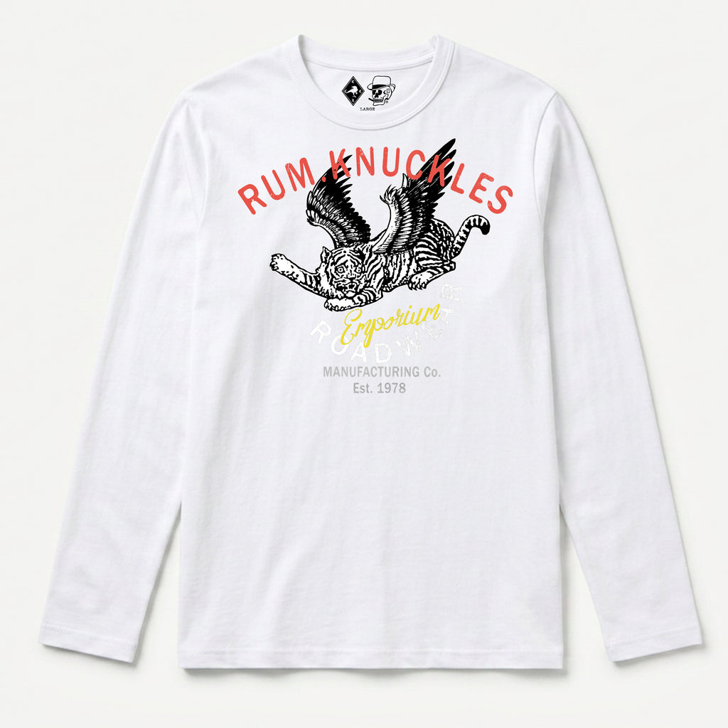 RUM KNUCKLES FLYING TIGER Long Sleeve Tee - White - front