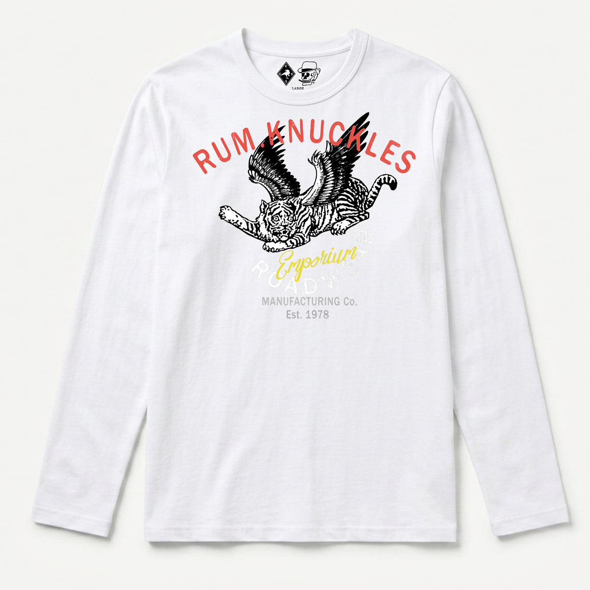 RUM KNUCKLES FLYING TIGER Long Sleeve Tee - White - front