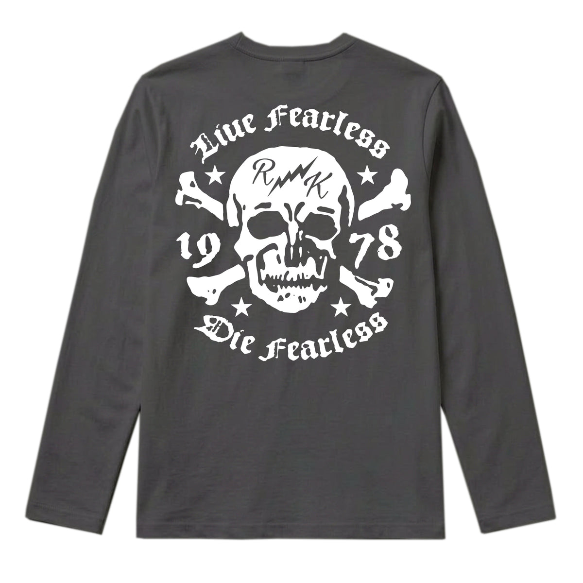 RUM KNUCKLES LIVE FEARLESS Long Sleeve Tee - Charcoal - back