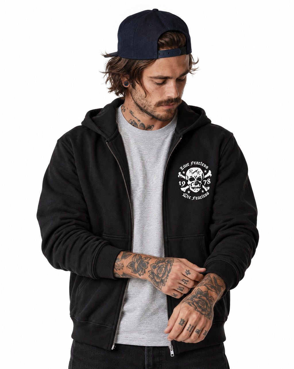 RUM KNUCKLES LIVE FEARLESS Zip Hoodie - Black - model front