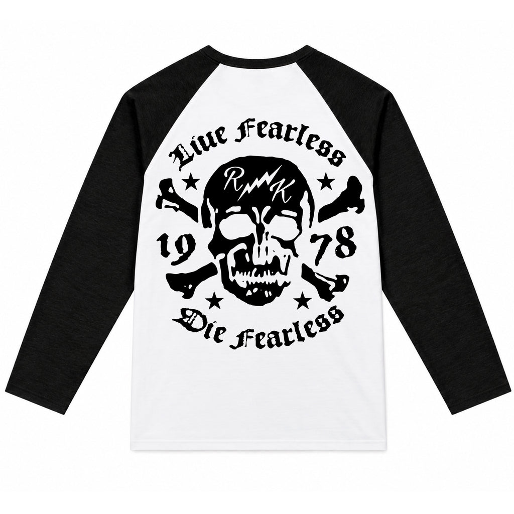 RUM KNUCKLES LIVE FEARLESS Baseball Tee - White/Black - back
