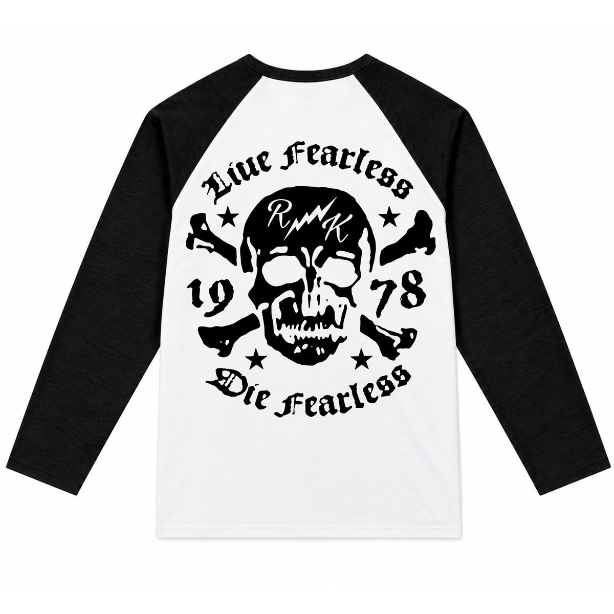 RUM KNUCKLES LIVE FEARLESS Baseball Tee - White/Black - back