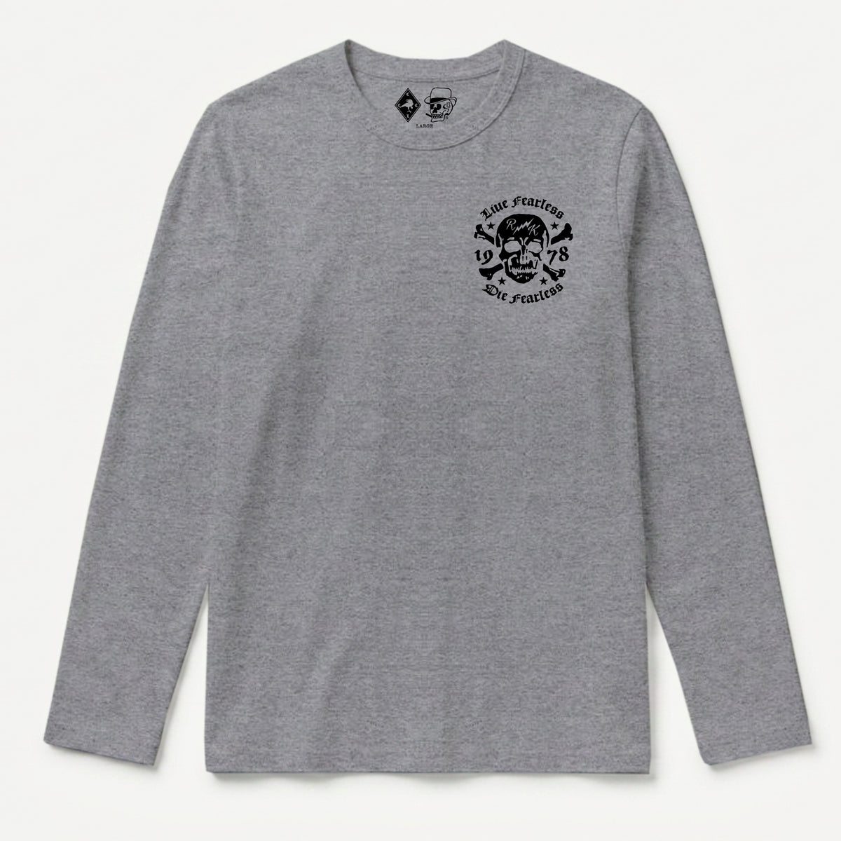 RUM KNUCKLES LIVE FEARLESS Long Sleeve Tee - Heather Grey - front