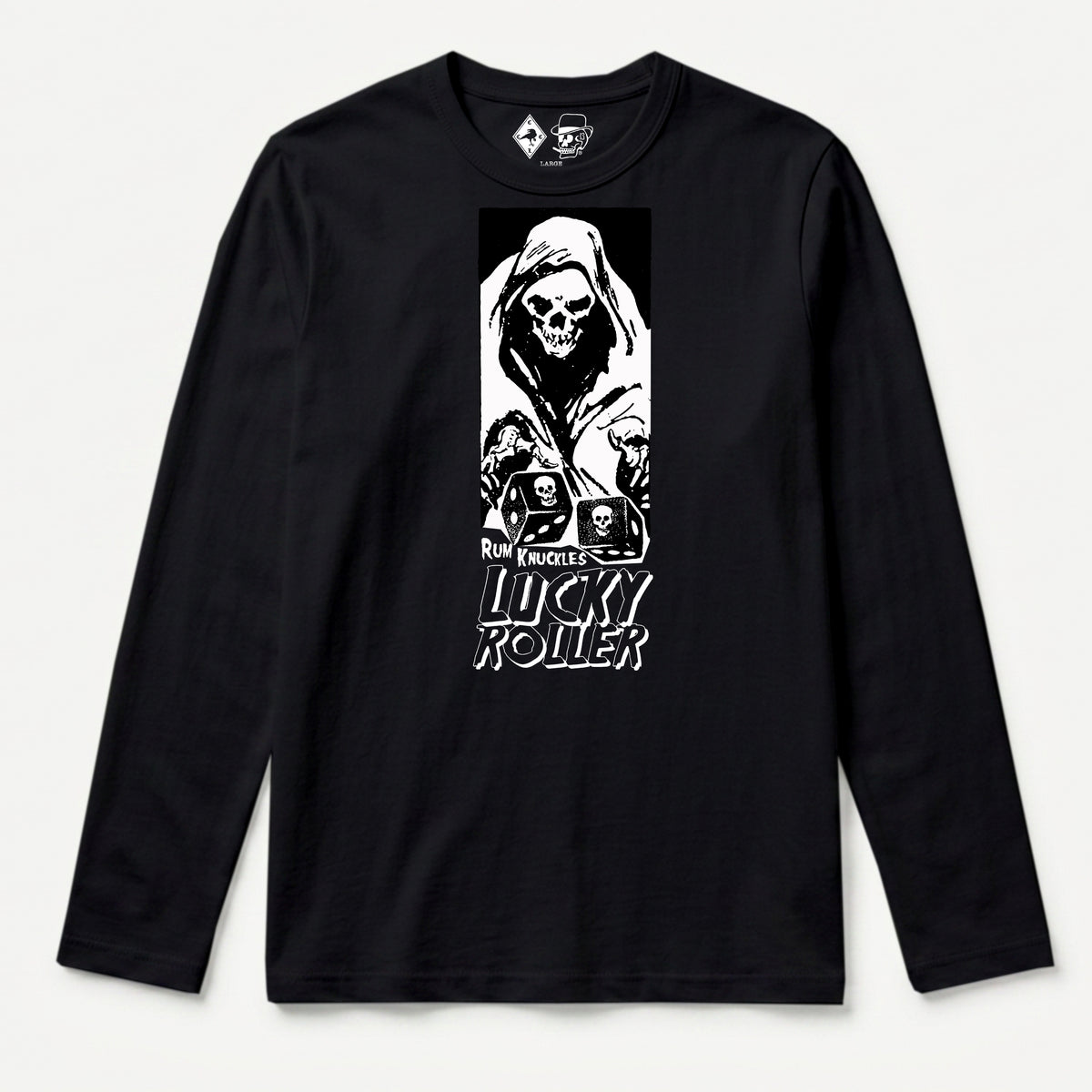 RUM KNUCKLES LUCKY ROLLER Long Sleeve Tee - Black - front