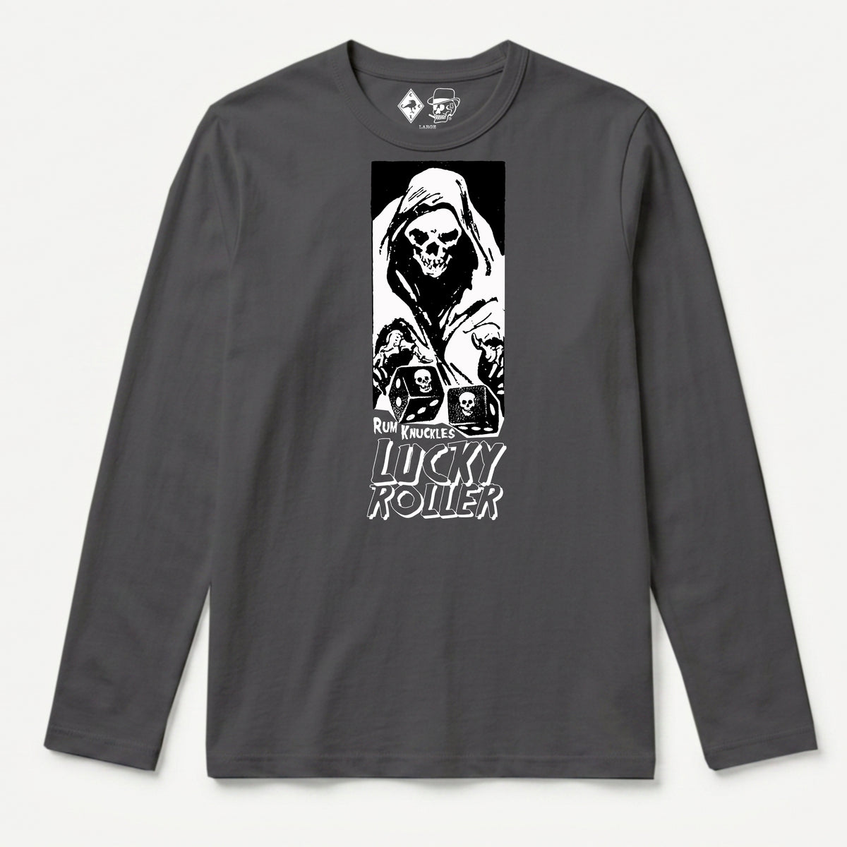 RUM KNUCKLES LUCKY ROLLER Long Sleeve Tee - Charcoal - front