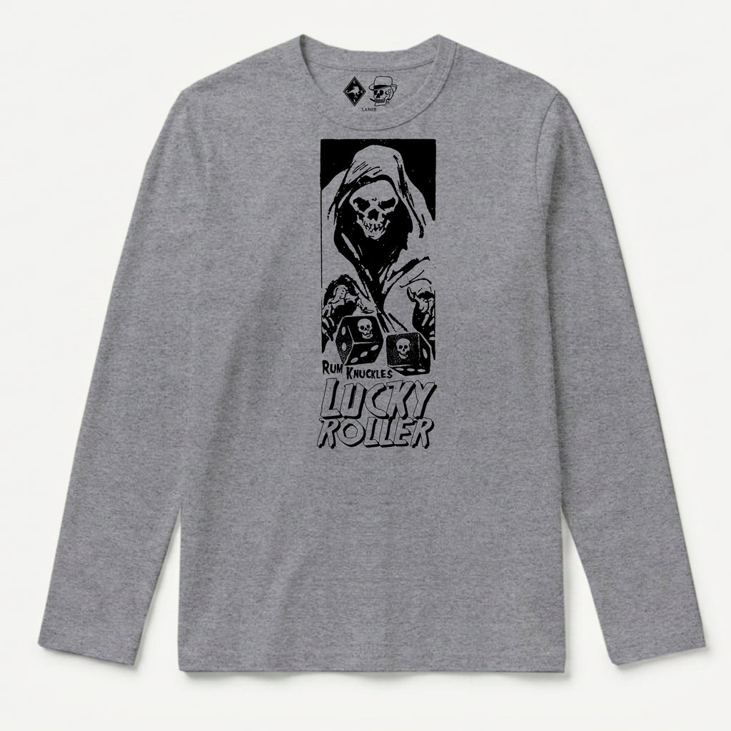 RUM KNUCKLES LUCKY ROLLER Long Sleeve Tee - Heather Grey - front