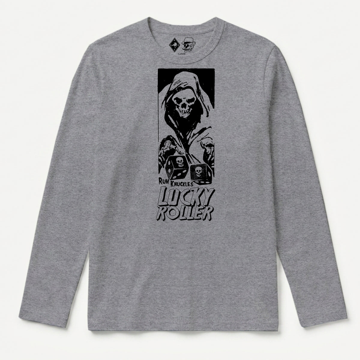 RUM KNUCKLES LUCKY ROLLER Long Sleeve Tee - Heather Grey - front