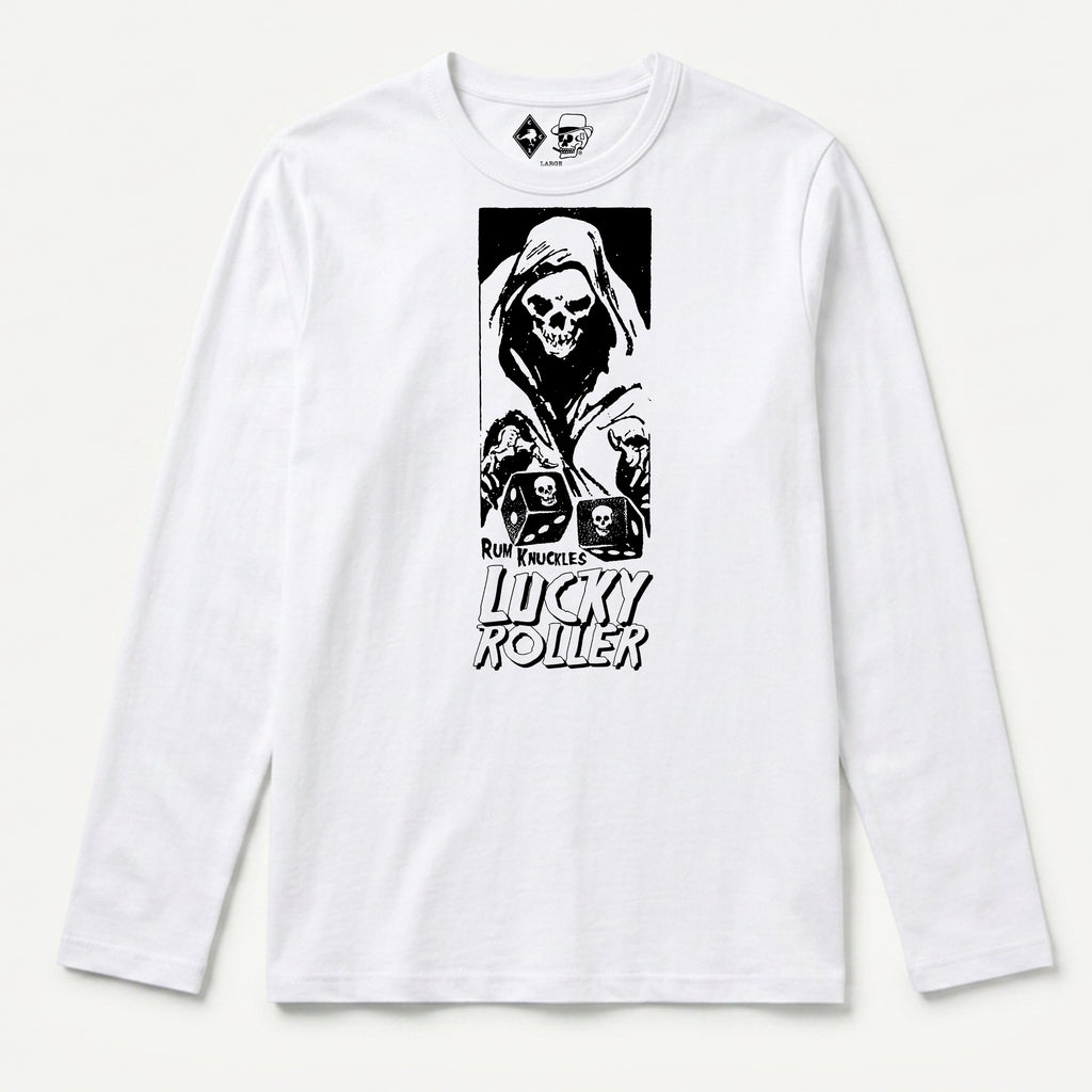 RUM KNUCKLES LUCKY ROLLER Long Sleeve Tee - White - front