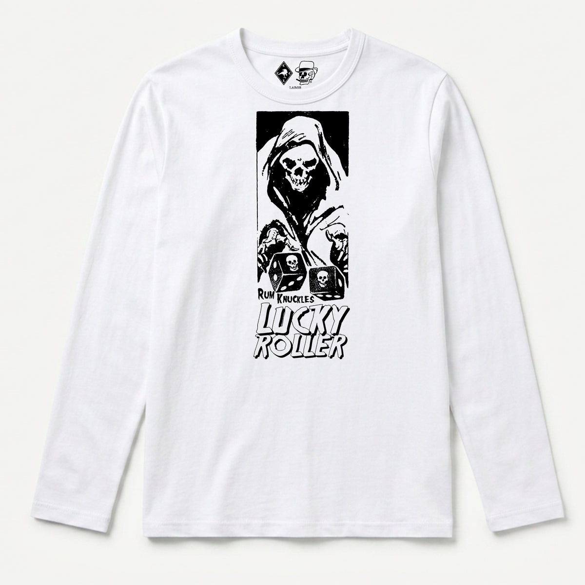 RUM KNUCKLES LUCKY ROLLER Long Sleeve Tee - White - front