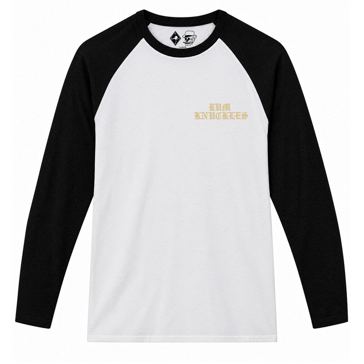 RUM KNUCKLES RK EAGLE BIKER Baseball Tee - White/Black - front