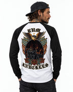RUM KNUCKLES RK EAGLE BIKER Baseball Tee - White/Black - model back